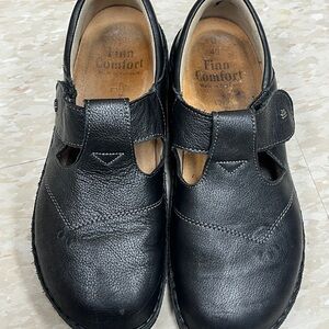 Finn Comfort Nashville T Strap Mary Jane Black Leather Shoes 40